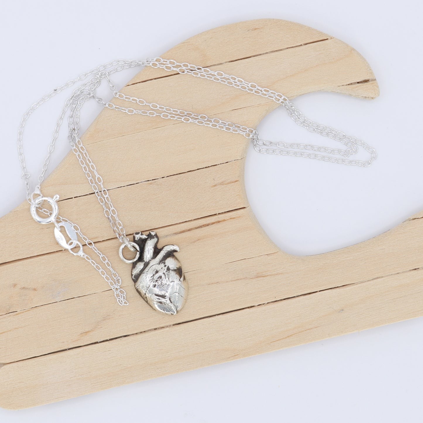 Fine Silver Anatomical Heart Pendant
