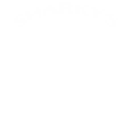 White logo of a shark in a geometric gem with a transparent background