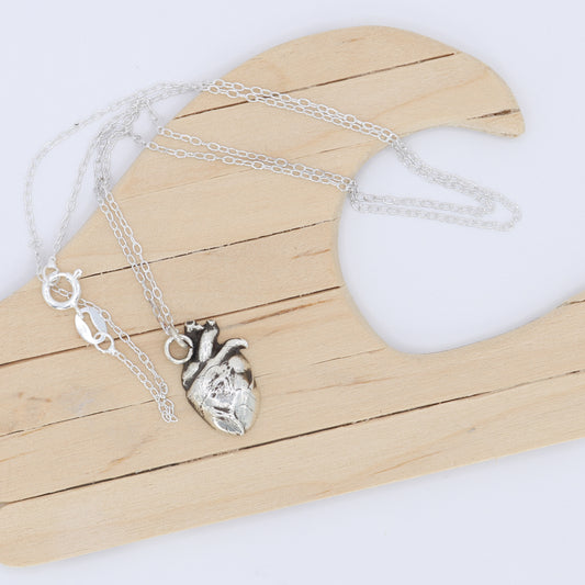 Fine Silver Anatomical Heart Pendant
