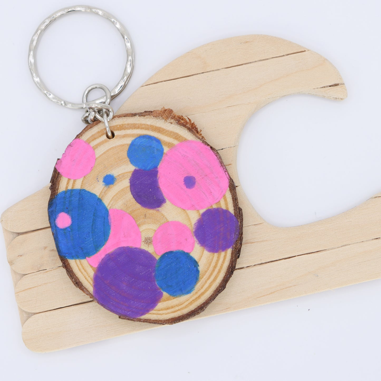 Pride Spotted Log Slice Keychain