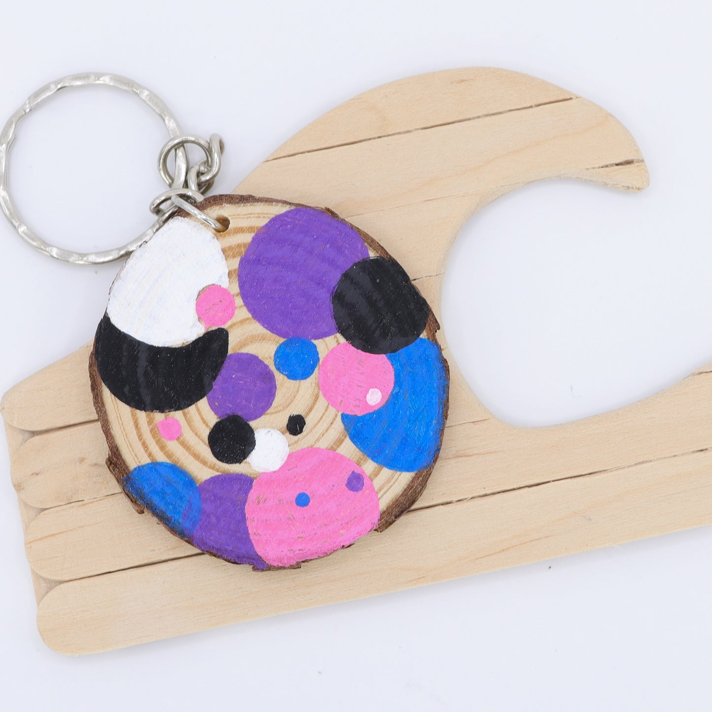 Pride Spotted Log Slice Keychain