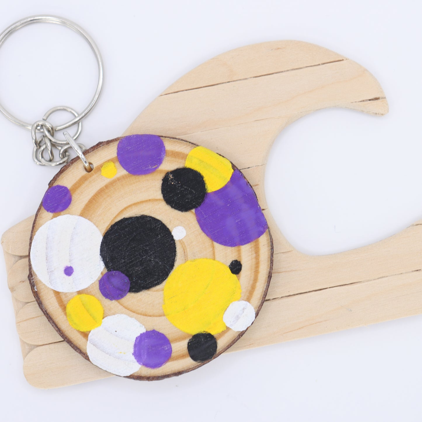 Pride Spotted Log Slice Keychain