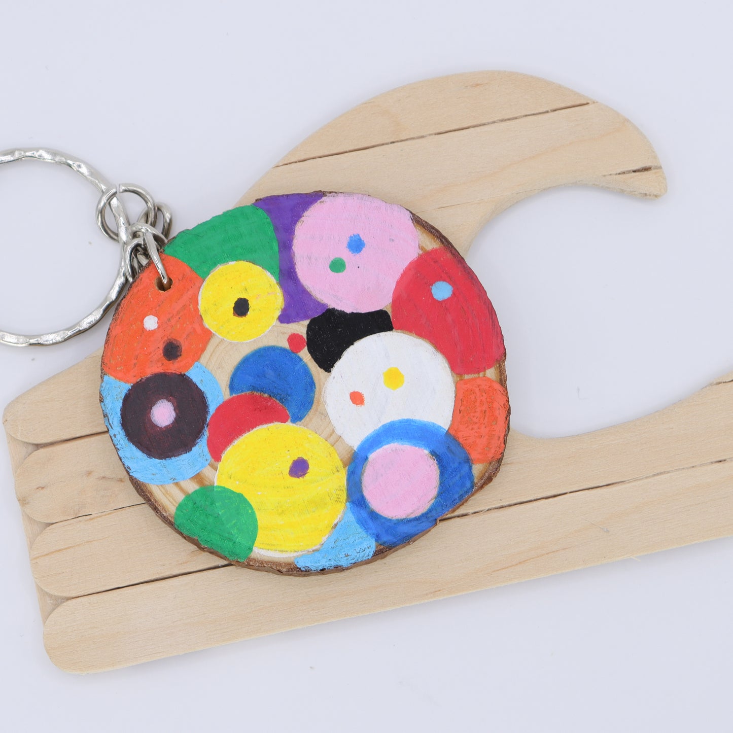Pride Spotted Log Slice Keychain